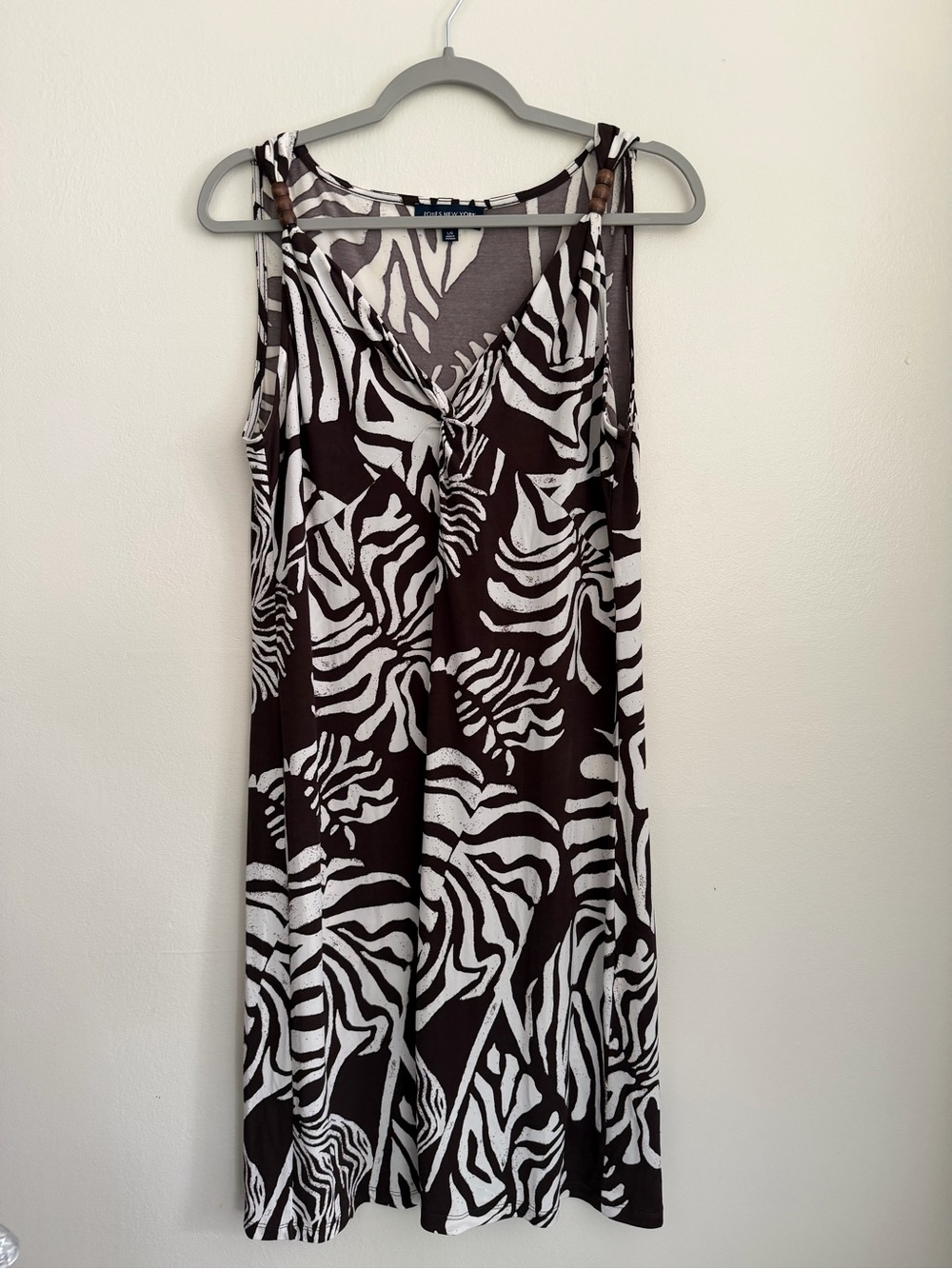 JONES NEW YORK Signature Tropical Leaf/Zebra Print Beaded Strap Dress - Size L